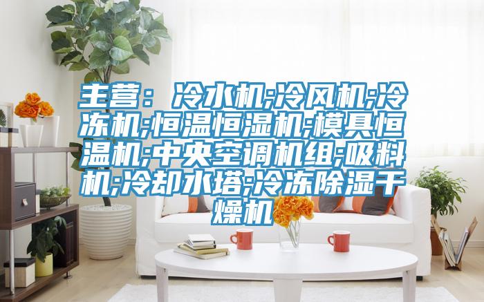 主營:冷水機;冷風(fēng)機;冷凍機;恒溫恒濕機;模具恒溫機;中央空調(diào)機組;吸料機;冷卻水塔;冷凍除濕干燥機